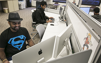 students at the high performance graphic computers
